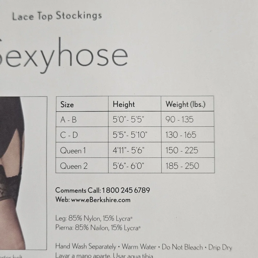 Berkshire Sexyhose Lace Top Stockings Ivory Sheer Size AB Silky Lycra 1361 NWT